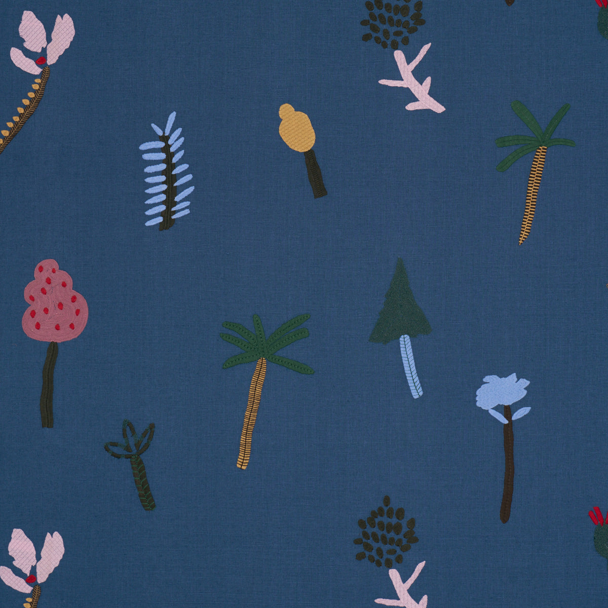 Tropical Trees fabric in blue color - pattern number 85852 - by Schumacher in the Caroline Z Hurley collection