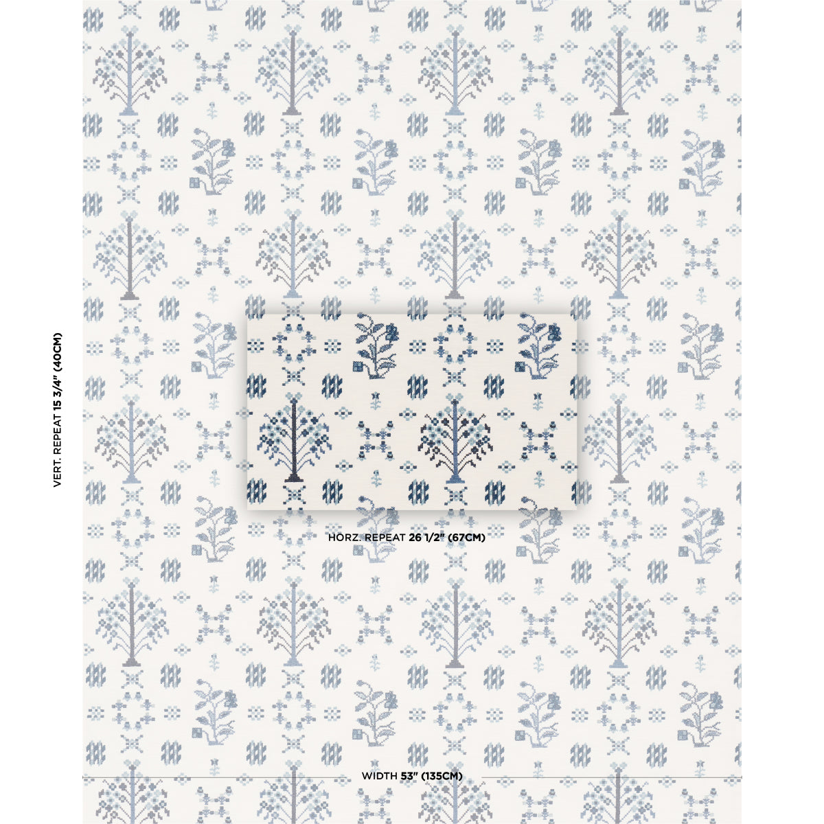 Fairview Cross Stitch Embroidery fabric in indigo color - pattern number 85981 - by Schumacher in the Prairie collection
