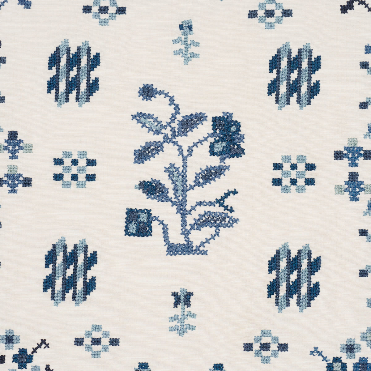 Fairview Cross Stitch Embroidery fabric in indigo color - pattern number 85981 - by Schumacher in the Prairie collection