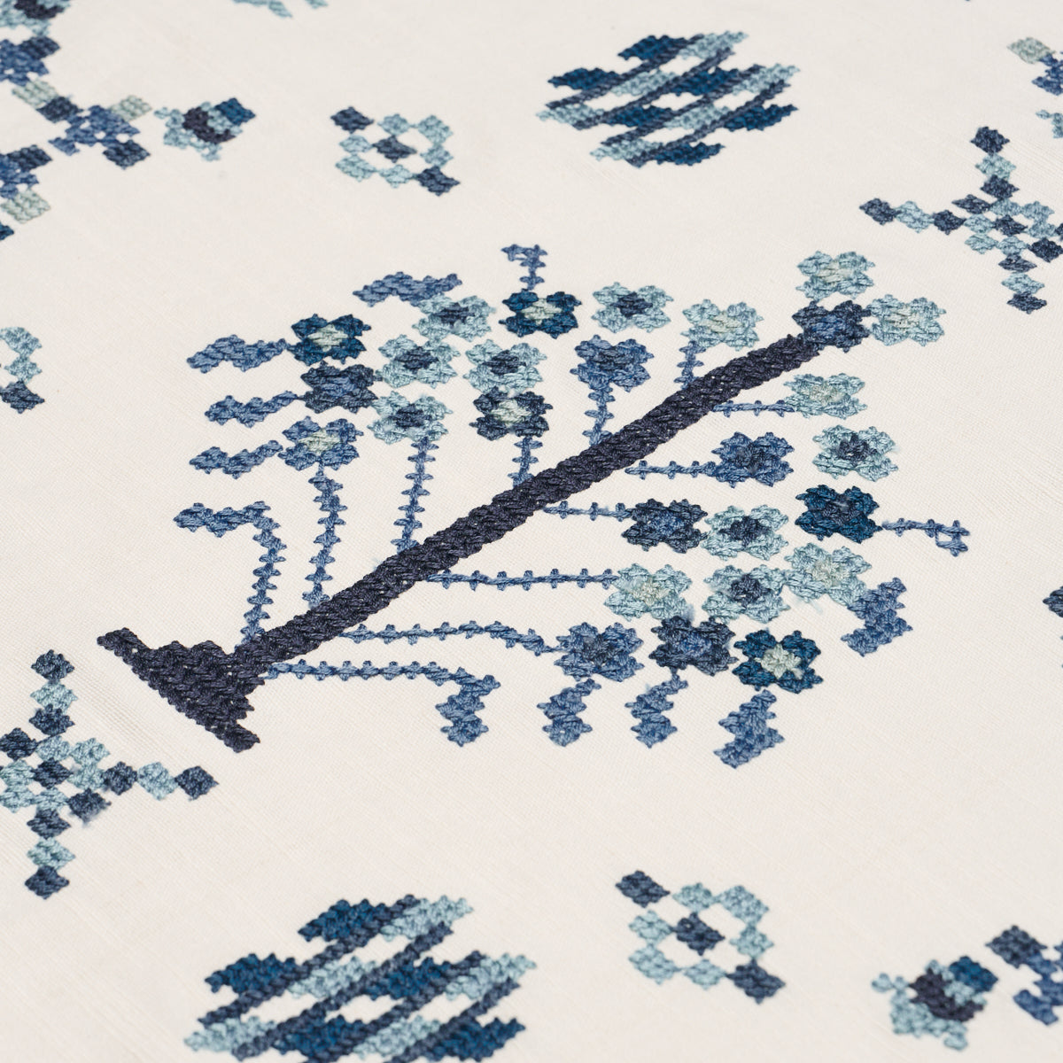 Fairview Cross Stitch Embroidery fabric in indigo color - pattern number 85981 - by Schumacher in the Prairie collection