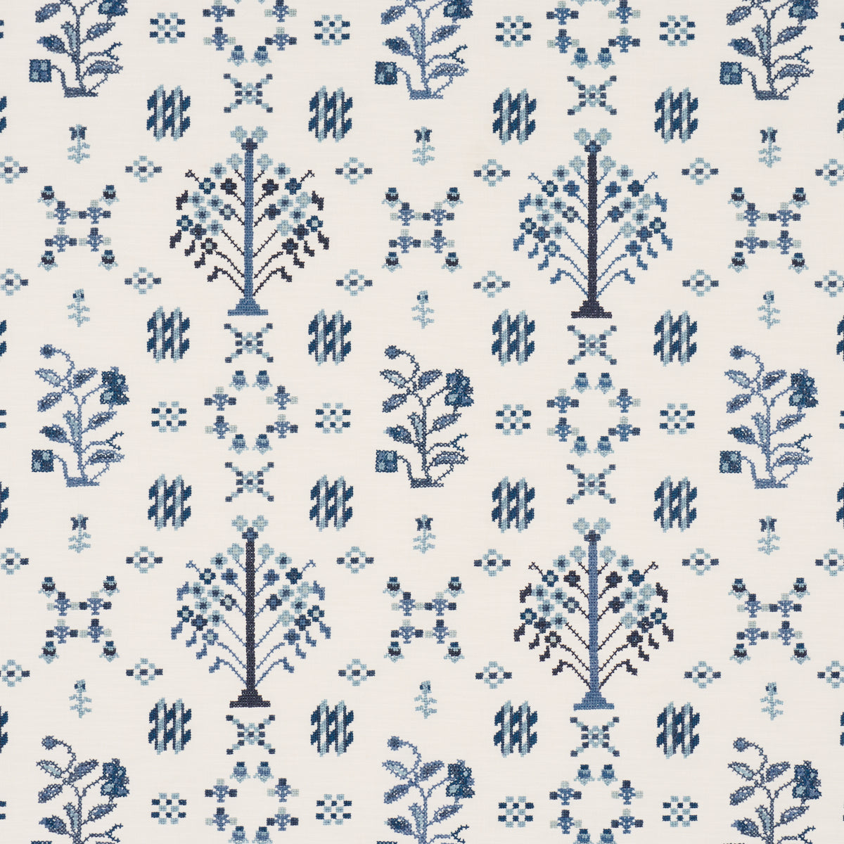 Fairview Cross Stitch Embroidery fabric in indigo color - pattern number 85981 - by Schumacher in the Prairie collection