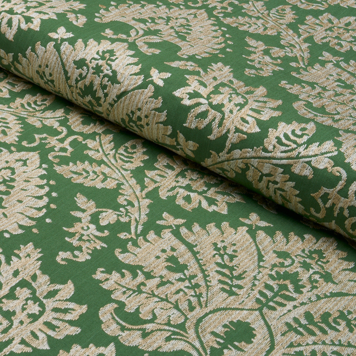 Gianna Embroidery fabric in emerald color - pattern number 86160 - by Schumacher in the Acquerello collection