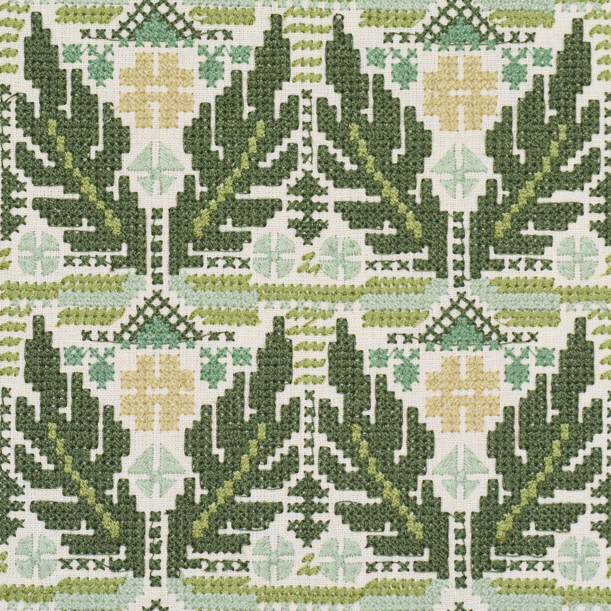 Ayla Embroidery fabric in green color - pattern number 86551 - by Schumacher in the Exquisite Embroideries collection