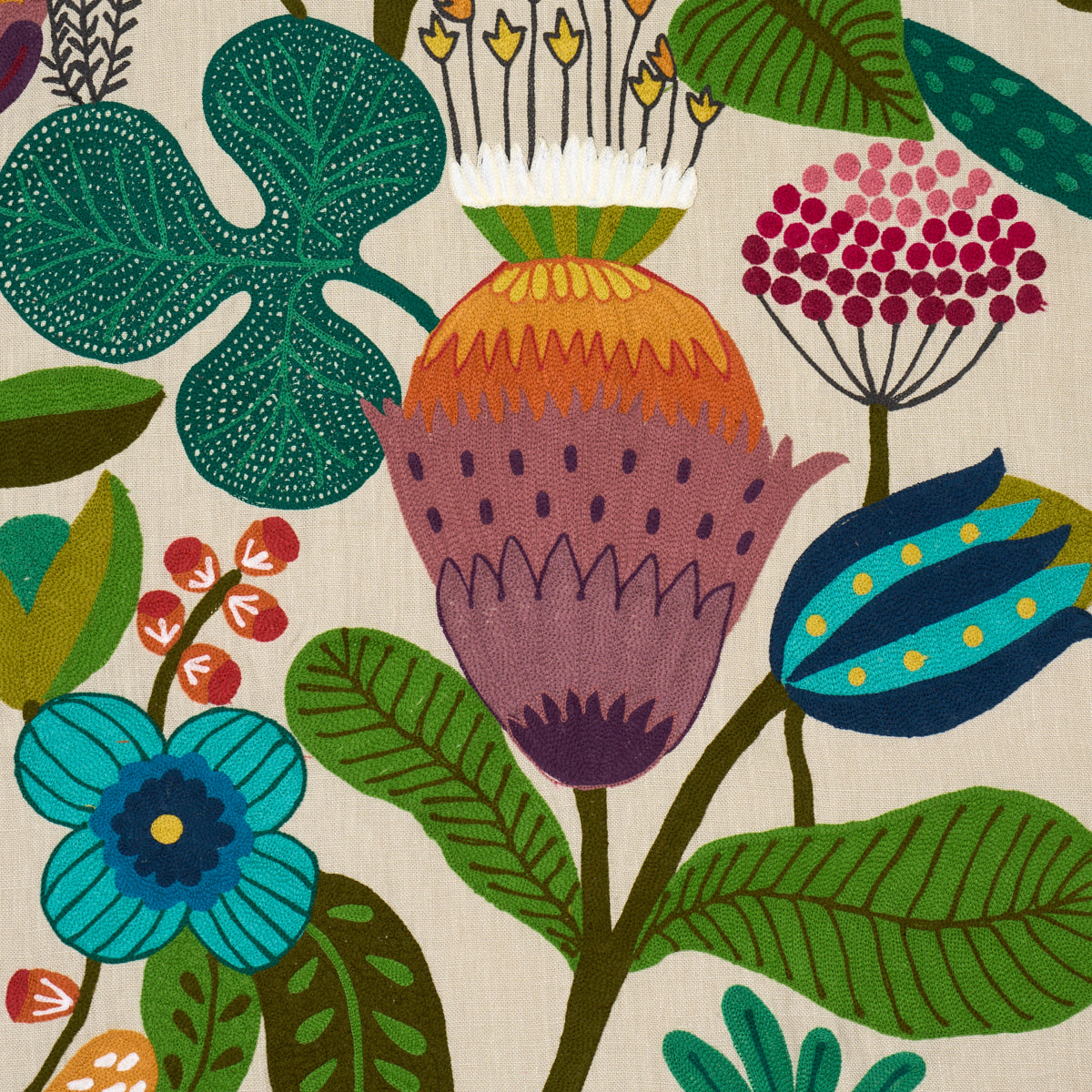 Modern Botanical Embroidery fabric in paradise color - pattern number 86570 - by Schumacher in the Exquisite Embroideries collection