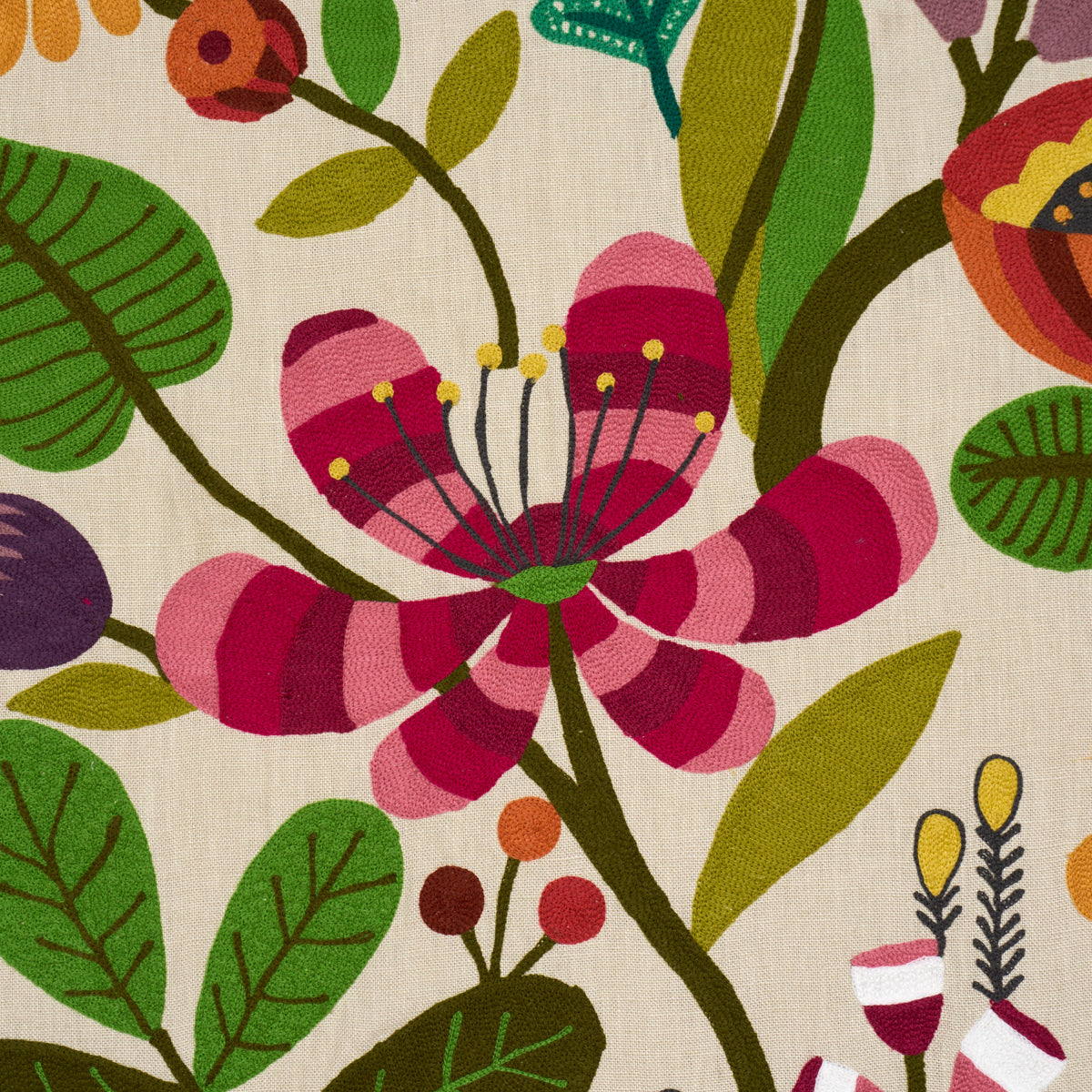 Modern Botanical Embroidery fabric in paradise color - pattern number 86570 - by Schumacher in the Exquisite Embroideries collection