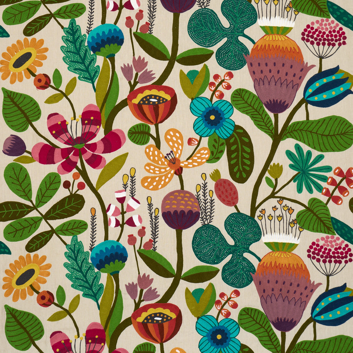 Modern Botanical Embroidery fabric in paradise color - pattern number 86570 - by Schumacher in the Exquisite Embroideries collection