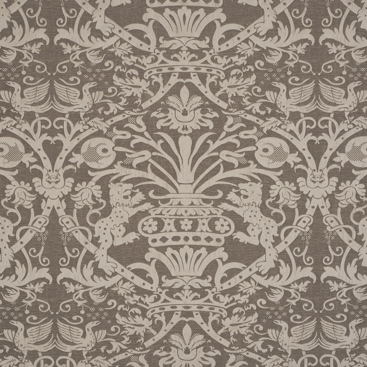 Dougal Damask fabric in smoke color - pattern number 86590 - by Schumacher in the A Country Life collection