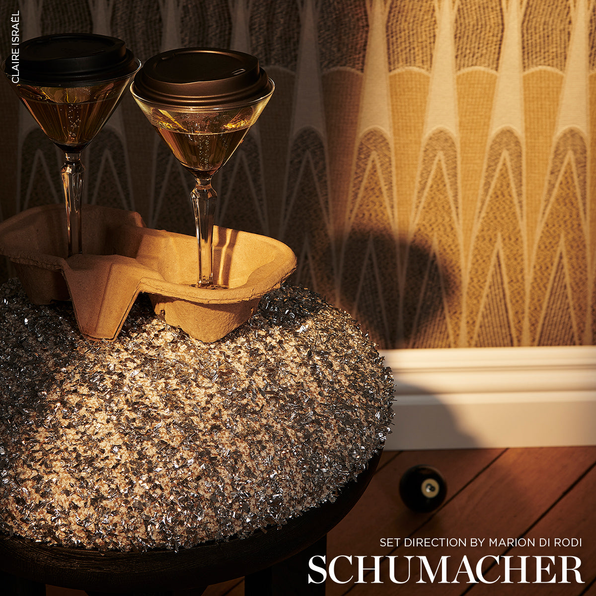 Tenue De Soirée fabric in sparkling silver color - pattern number 86970 - by Schumacher in the Atelier Paris collection