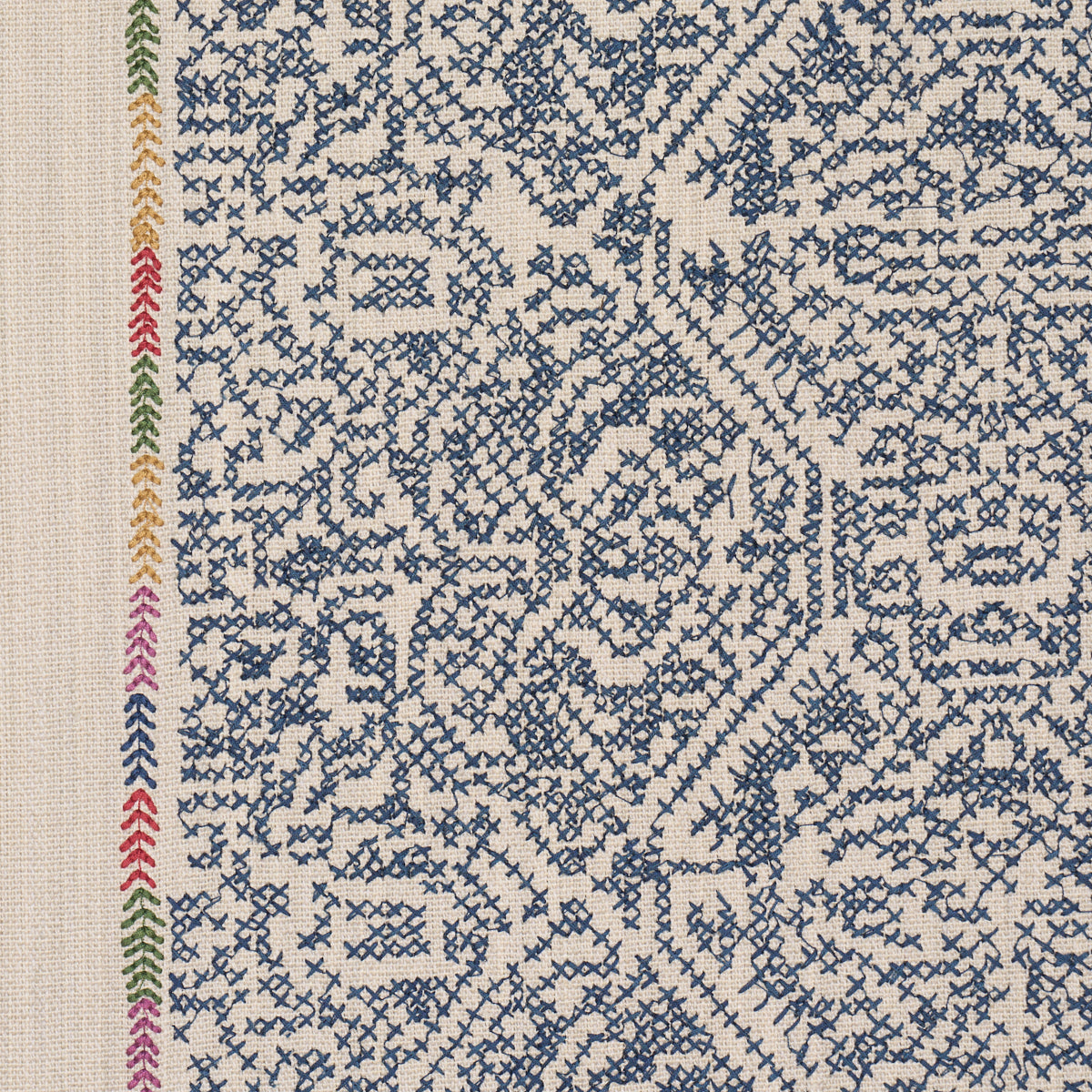Orion Embroidery fabric in Indigo color - pattern number 87271 - by Schumacher in the Bohemia collection
