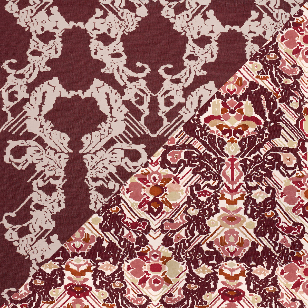 Reversible Digital Damask fabric in merlot color - pattern number 87551 - by Schumacher in the Atelier Paris collection