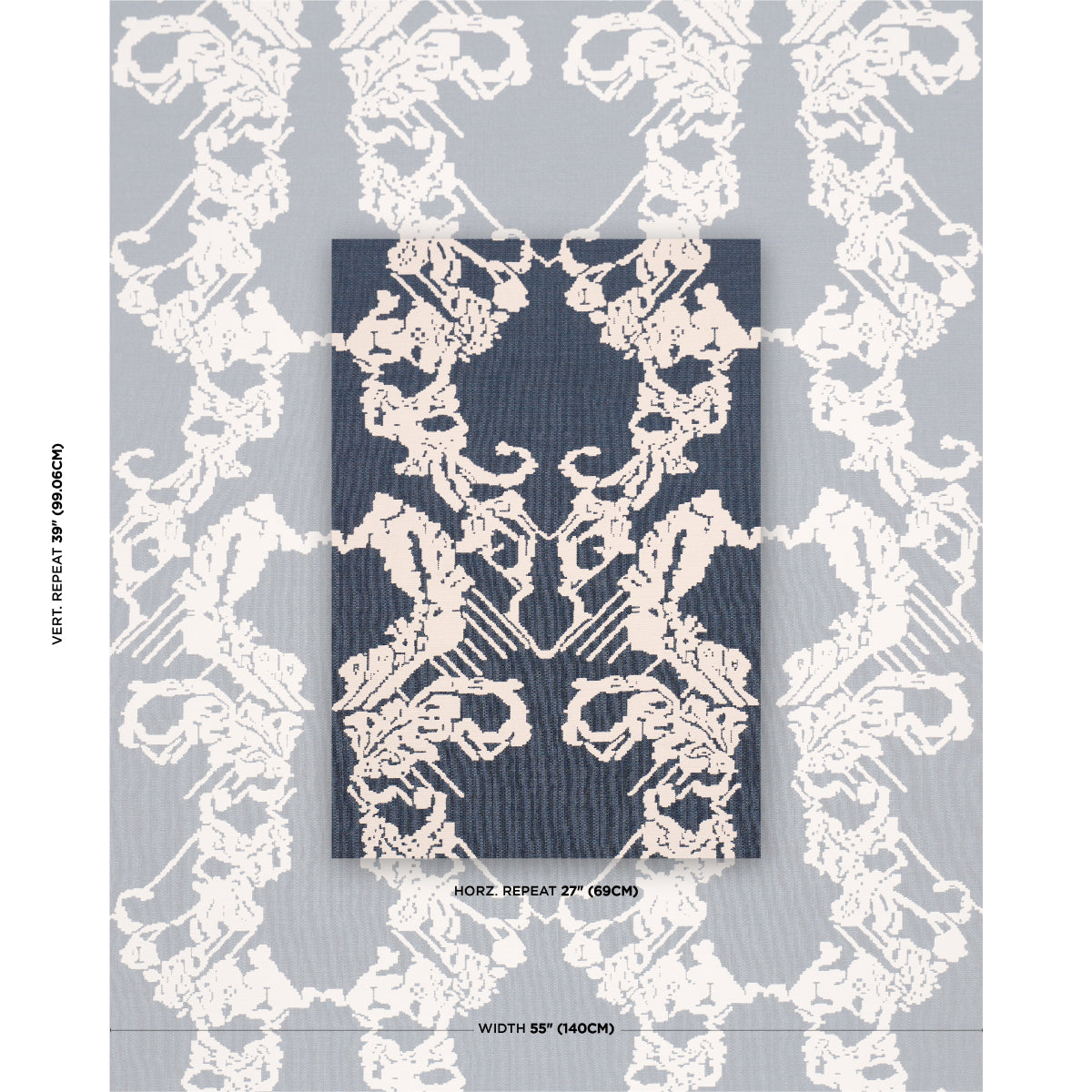 Reversible Digital Damask fabric in denim color - pattern number 87552 - by Schumacher in the Atelier Paris collection