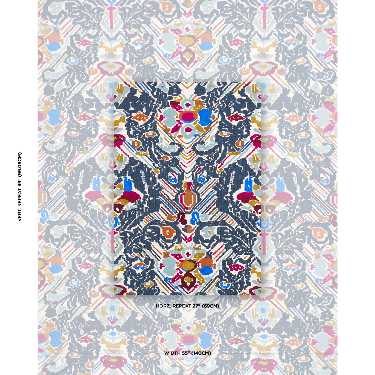 Reversible Digital Damask fabric in denim color - pattern number 87552 - by Schumacher in the Atelier Paris collection