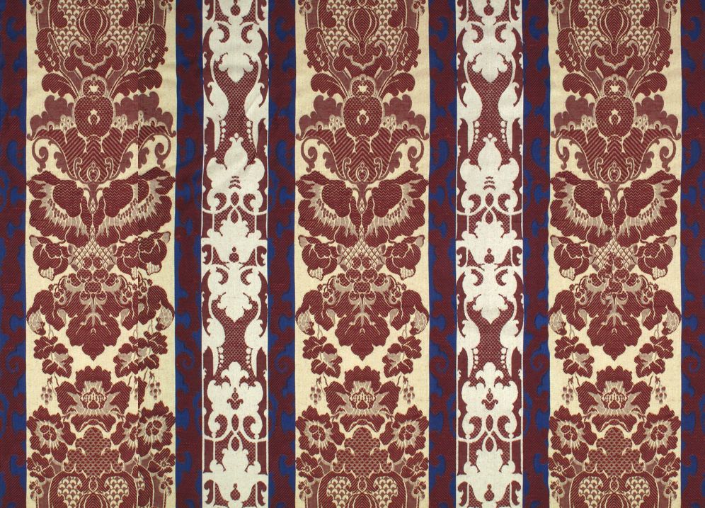 Renwick Gallery fabric in wine, beige &amp; blue color - pattern number A0 00010049 - by Scalamandre in the Old World Weavers collection