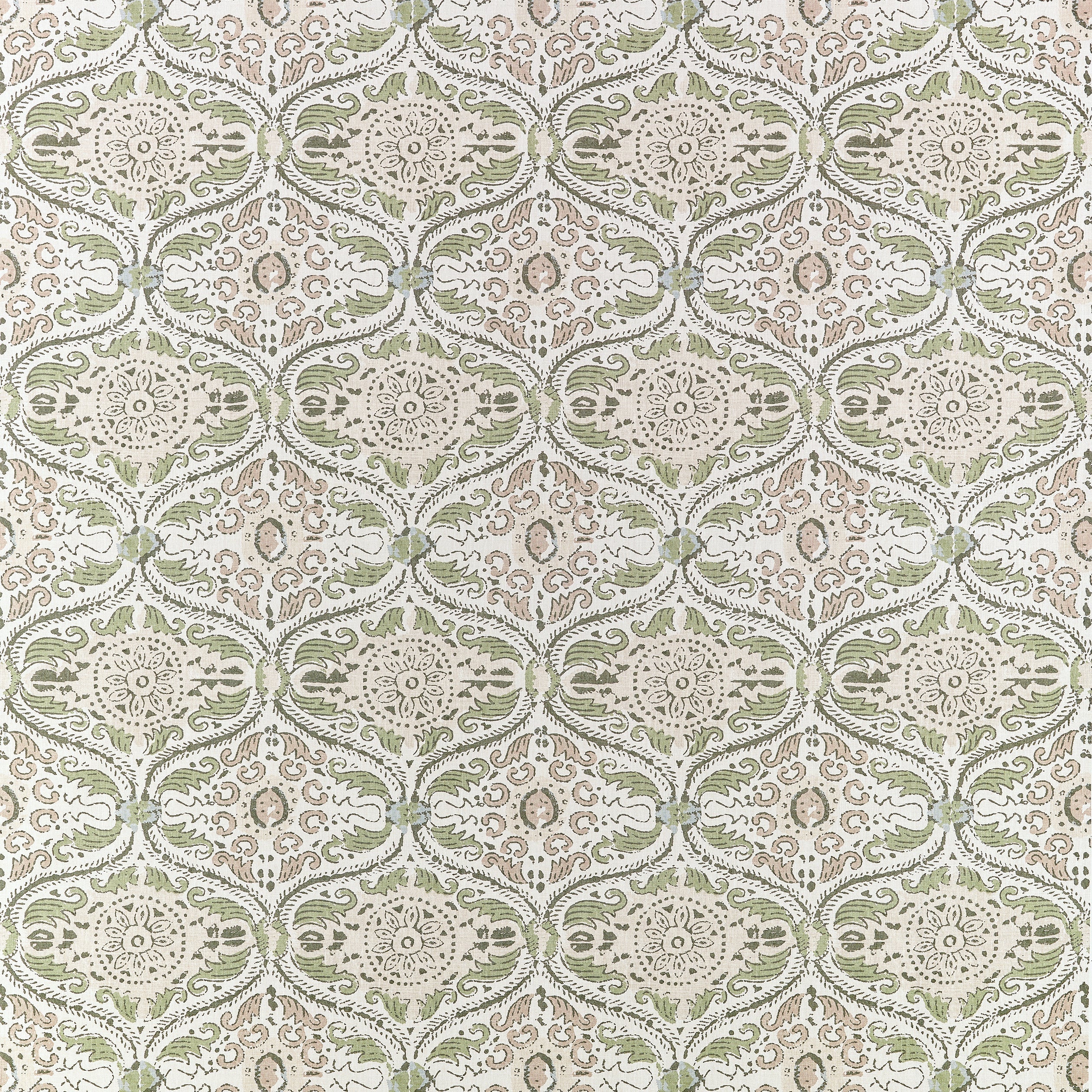 Cecilia fabric in green and beige color - pattern number AF10755 - by Anna French in the Clermont collection