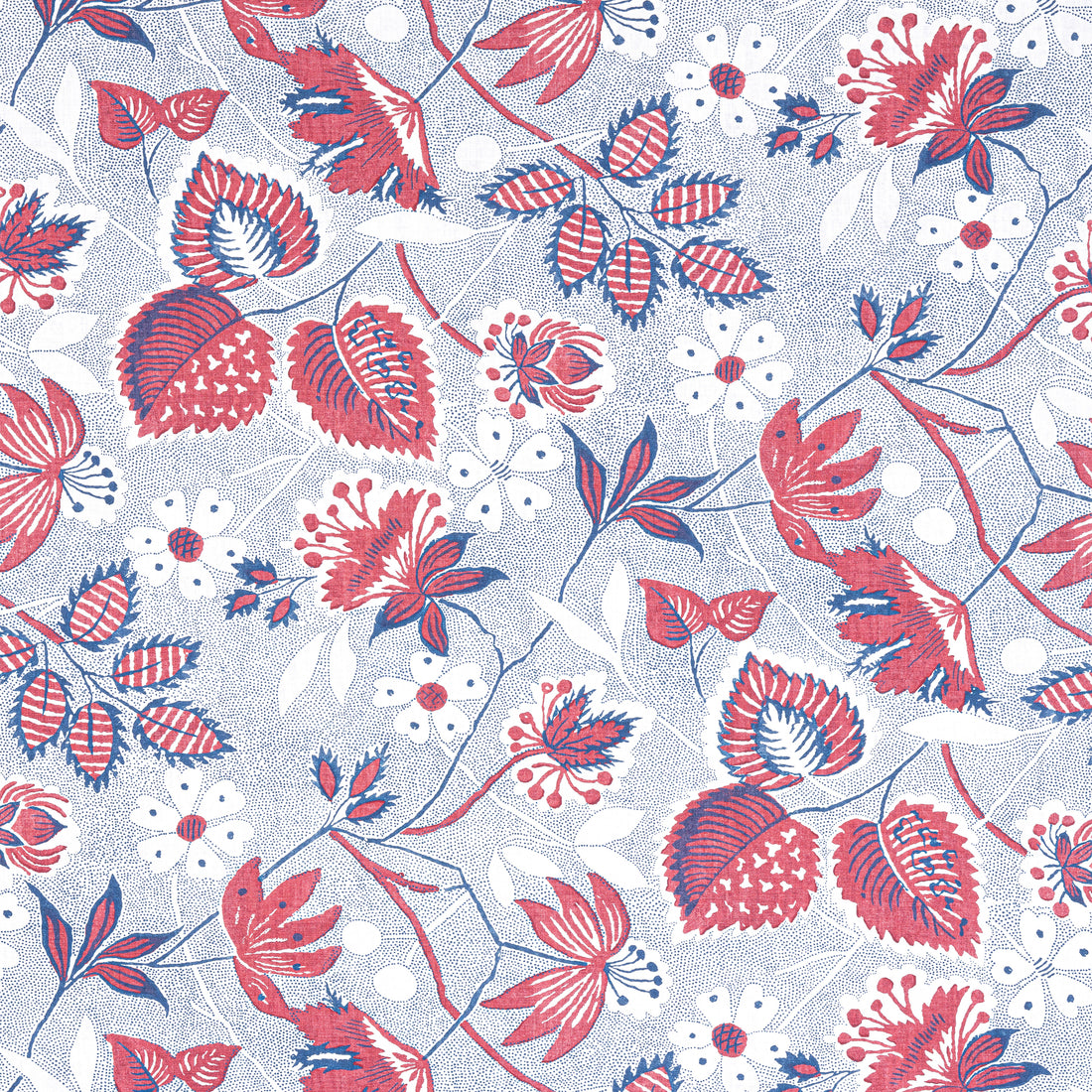 Indienne Hazel fabric in red and blue color - pattern number AF15115 - by Anna French in the Antilles collection