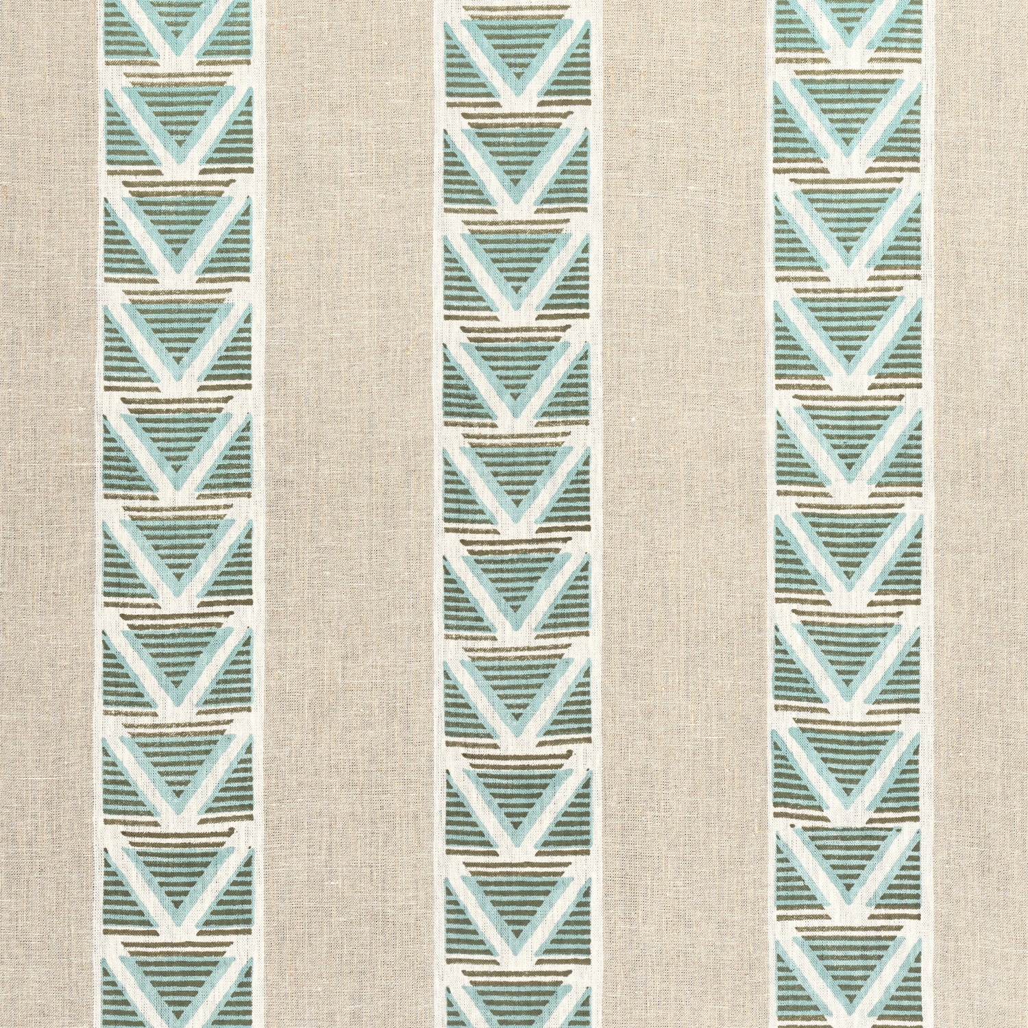 Burton Stripe fabric in linen and turquoise color - pattern number AF23121 - by Anna French in the Willow Tree collection