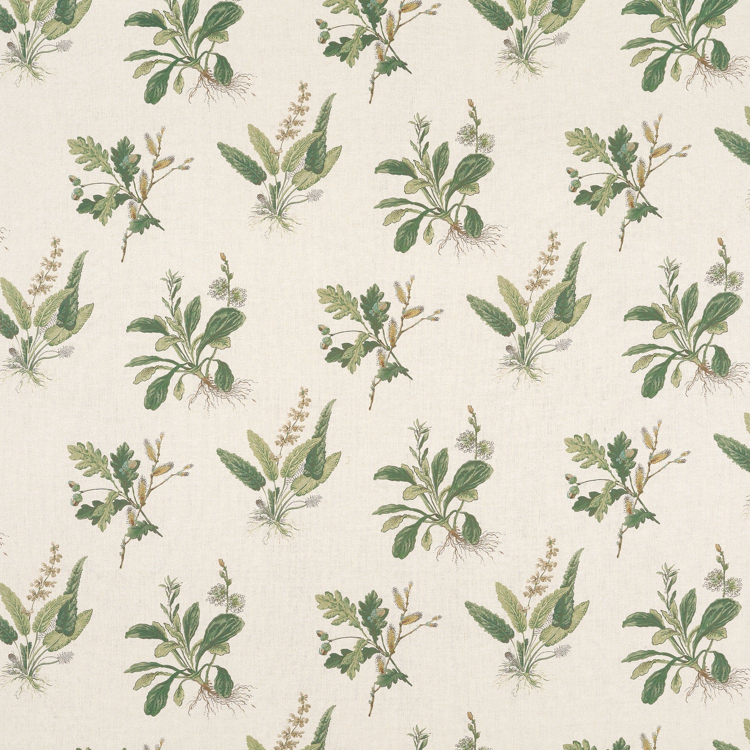 Woodland fabric in green on natural color - pattern number AF57853 - by Anna French in the Bristol collection