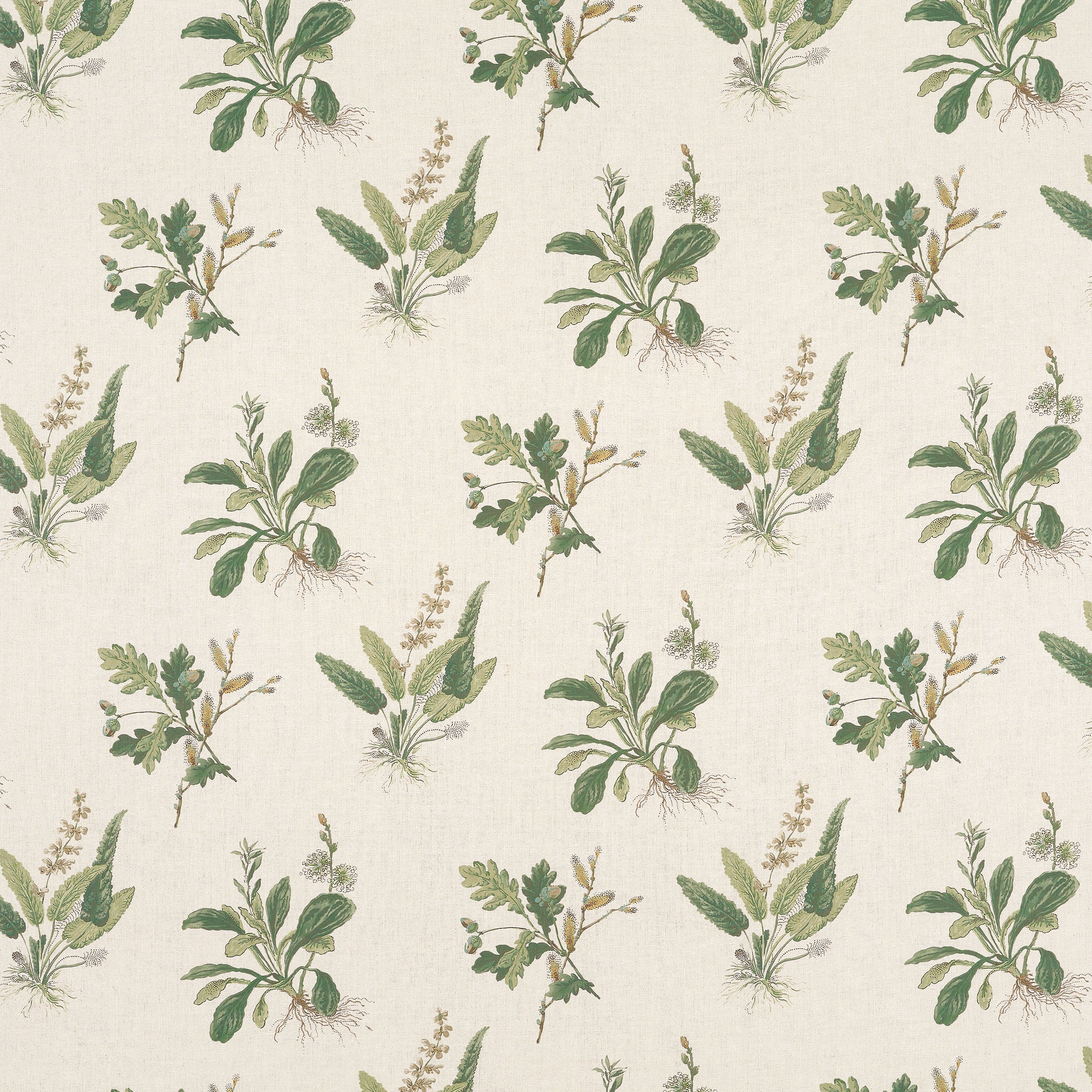Woodland fabric in green on natural color - pattern number AF57853 - by Anna French in the Bristol collection