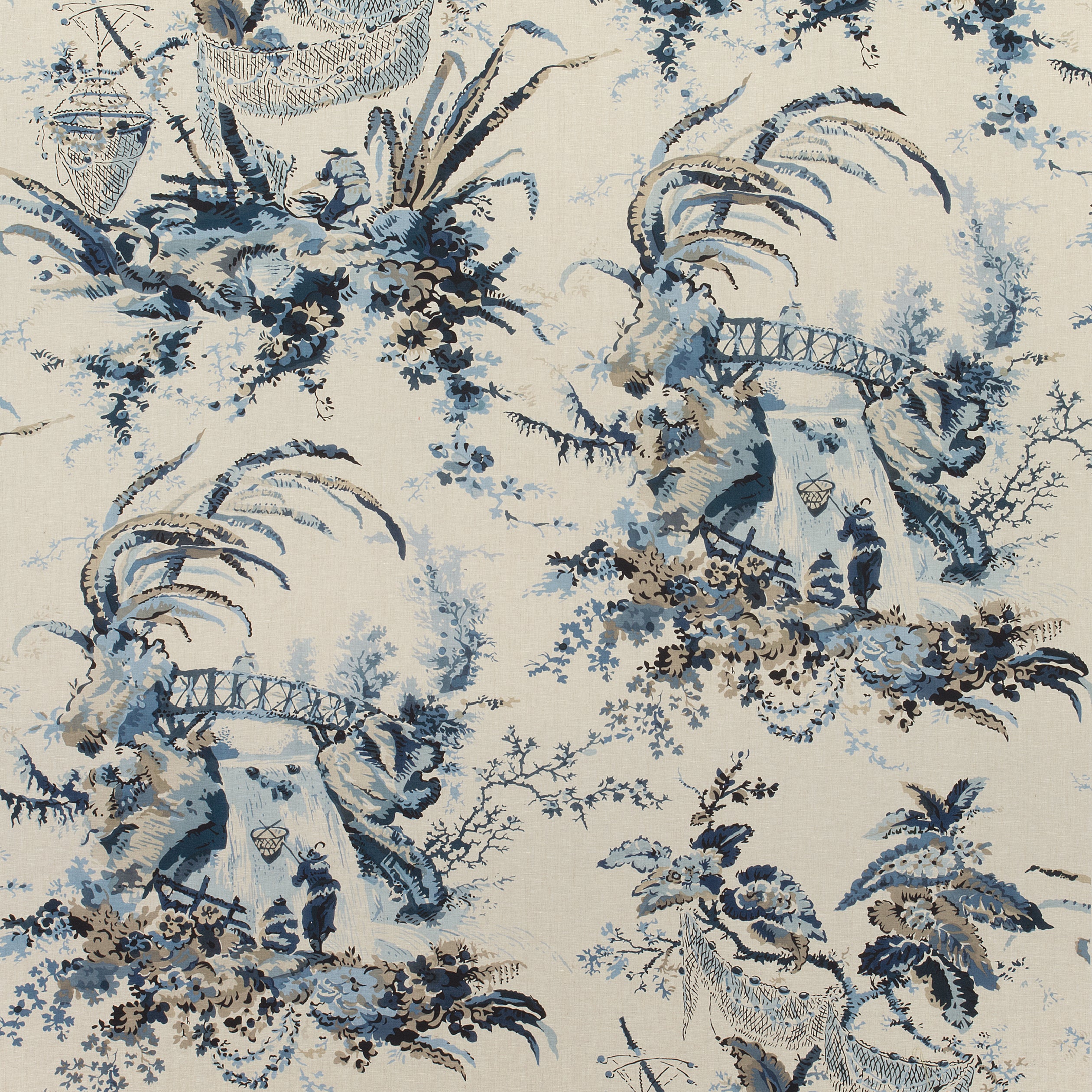 Moorea fabric in blue color - pattern number AF72983 - by Anna French in the Manor collection