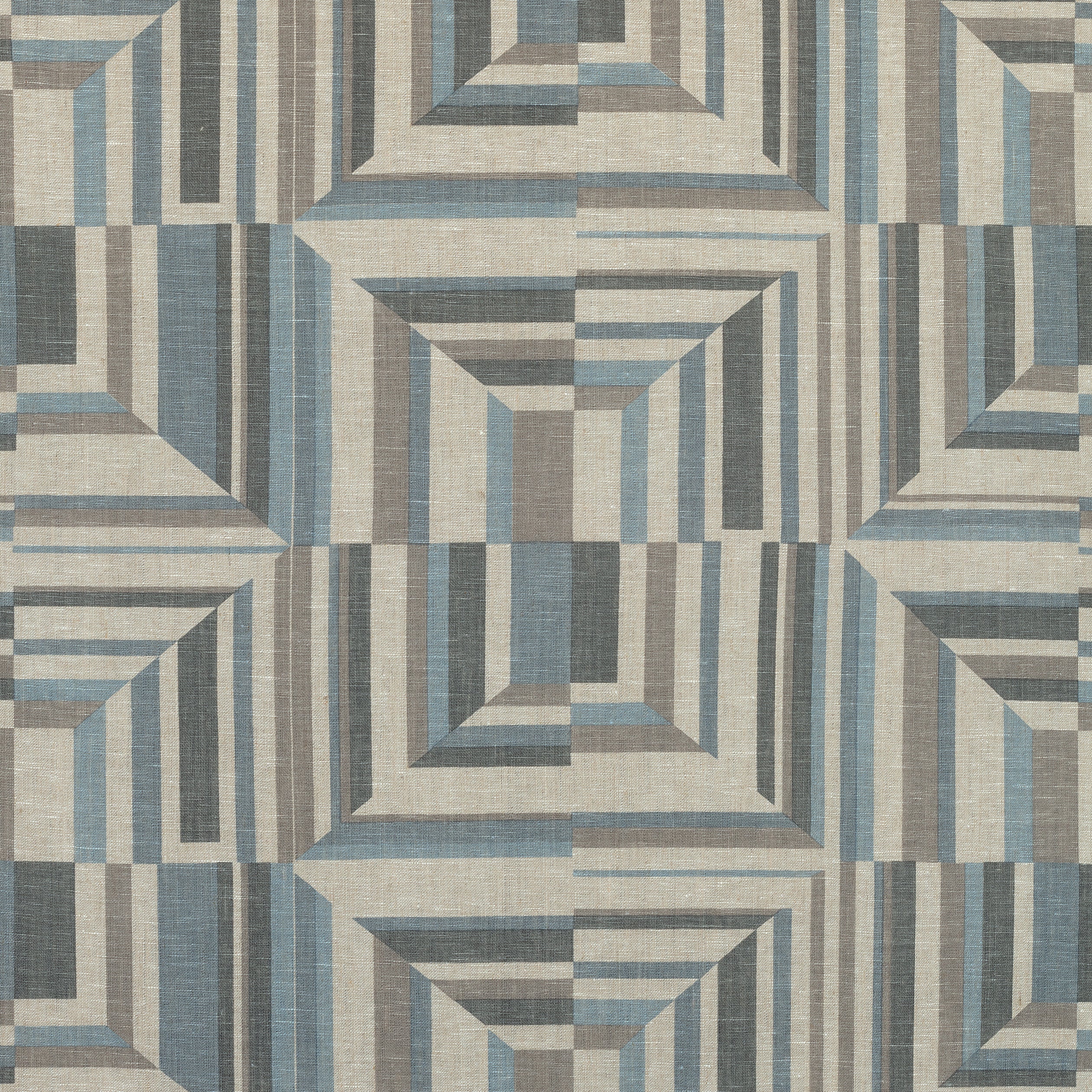 Cubism fabric in spa blue on flax  color - pattern number AF9653 - by Anna French in the Savoy collection