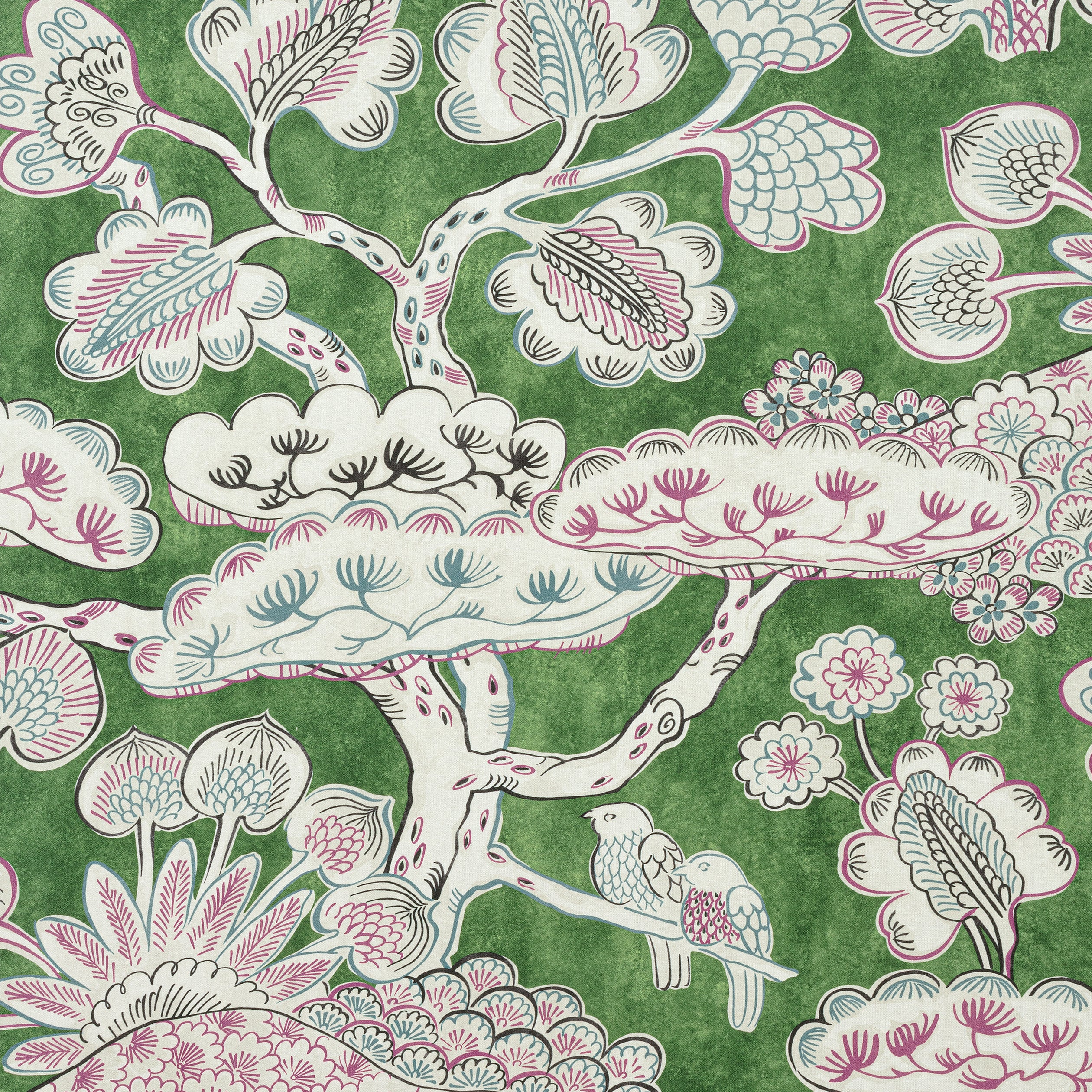 Tree House fabric in pink and green color - pattern number AF9866 - by Anna French in the Nara collection