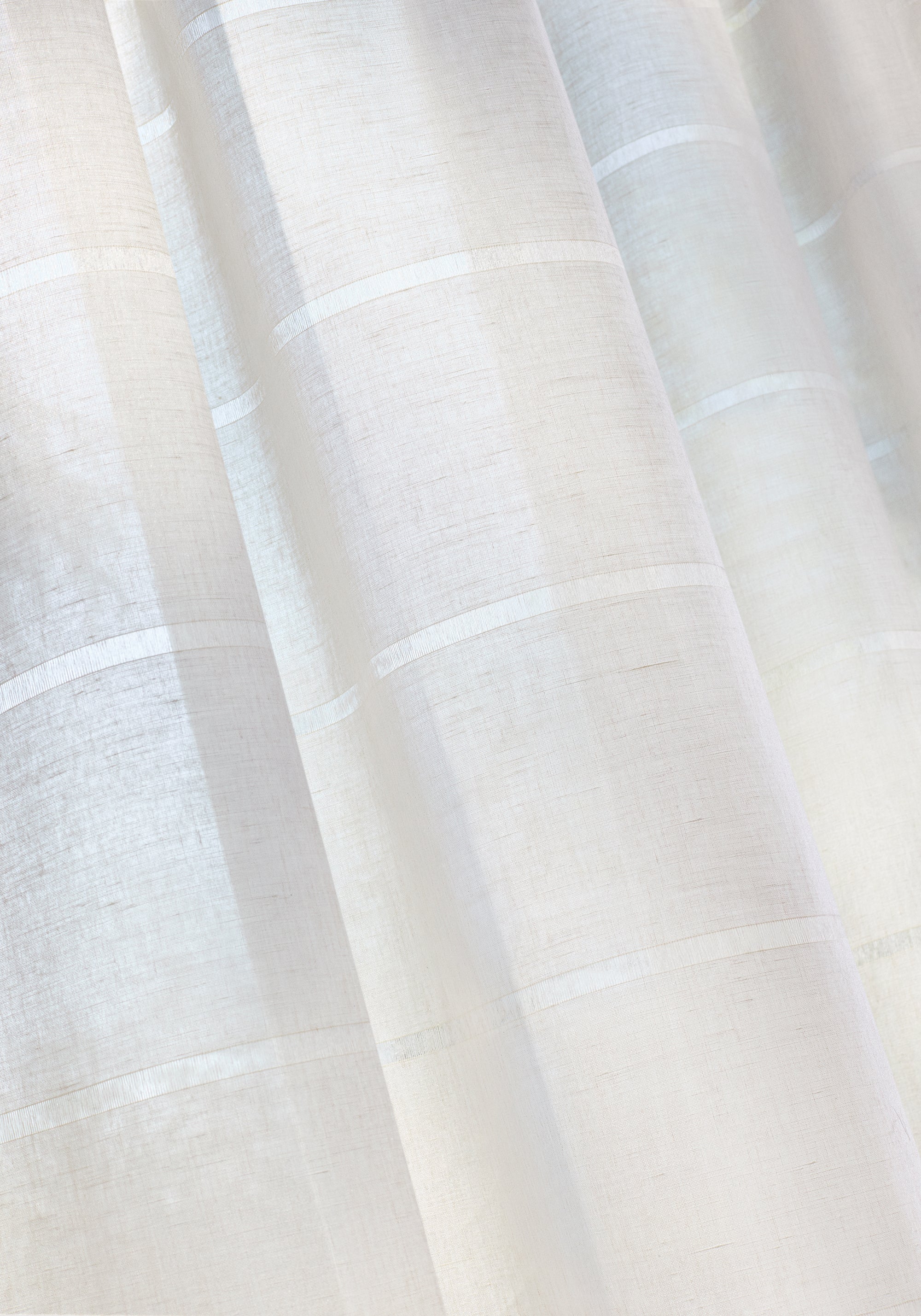 Up close sheer in Amara Stripe fabric in flax color - pattern number FWW8238 - by Thibaut in the Aura collection