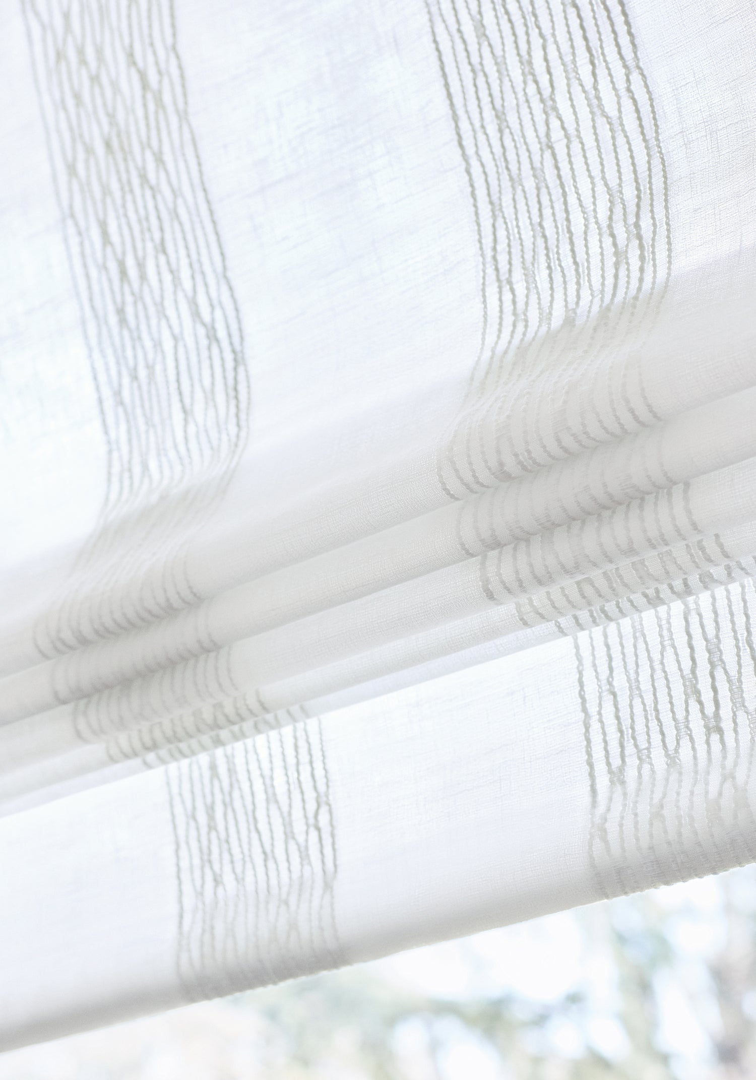 Up close Sheer in Cypress Stripe fabric in snow white color - pattern number FWW8264 - by Thibaut in the Aura collection