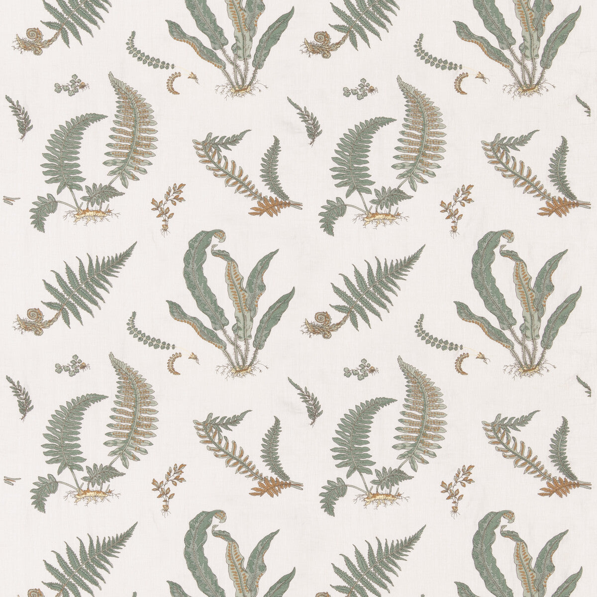 Ferns Embroidery fabric in verdigris color - pattern number BF10991.1.0 - by G P &amp; J Baker in the Burford collection