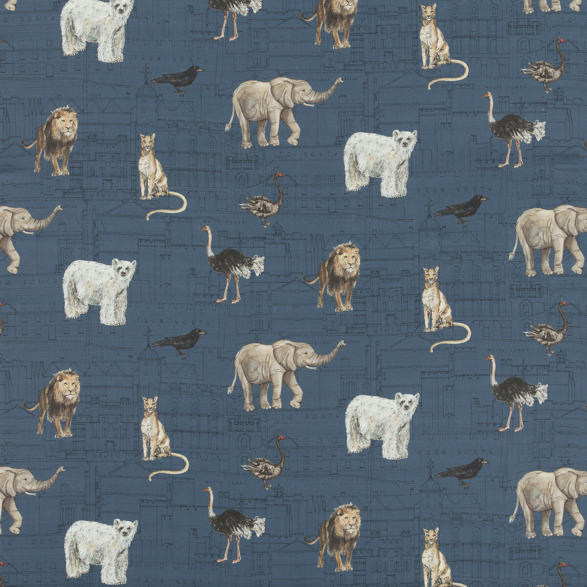 Royal Beasts Linen fabric in sapphire color - pattern BP10675.2.0 - by G P &amp; J Baker in the Historic Royal Palaces collection