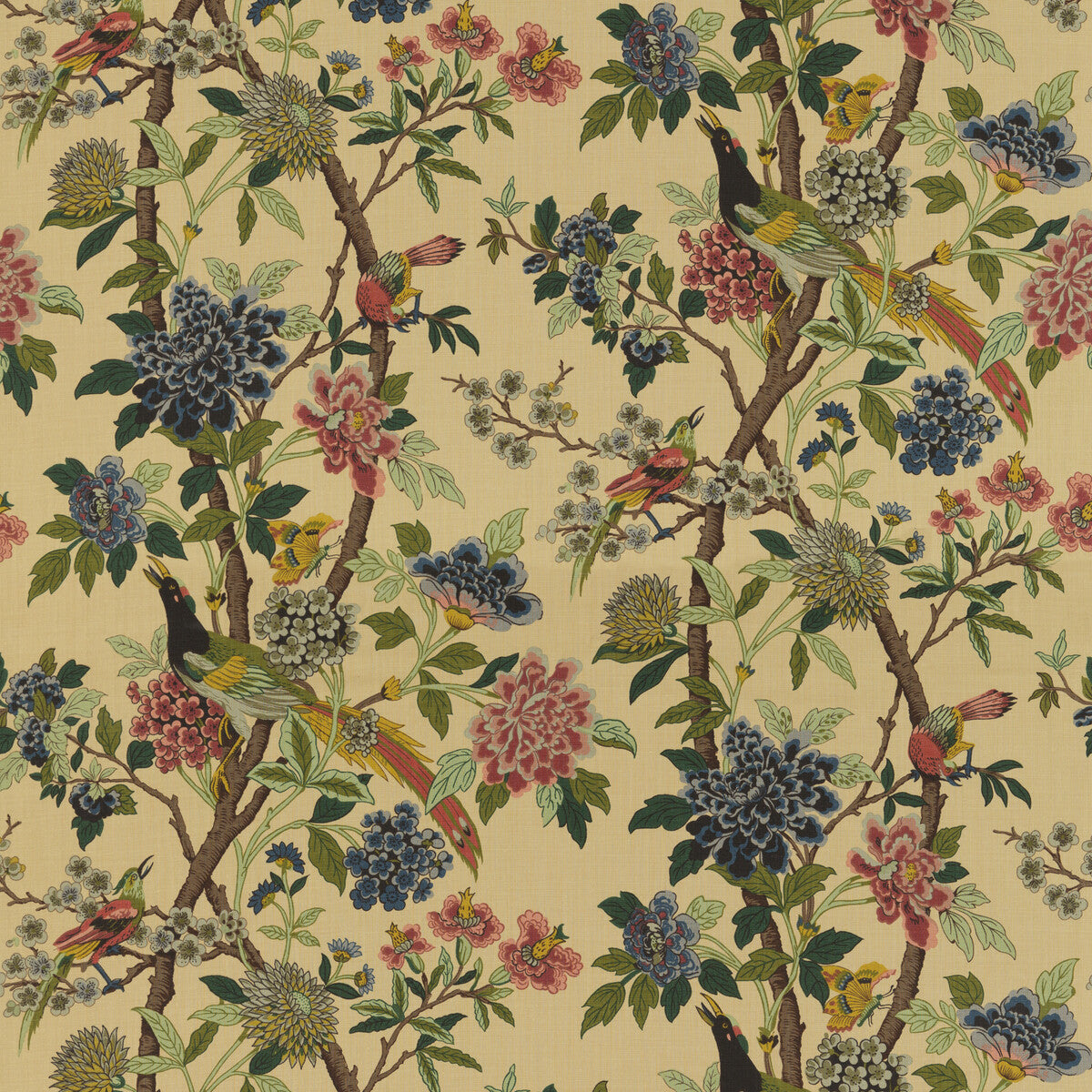 Hydrangea Bird fabric in parchment color - pattern BP10723.3.0 - by G P &amp; J Baker in the East To West collection