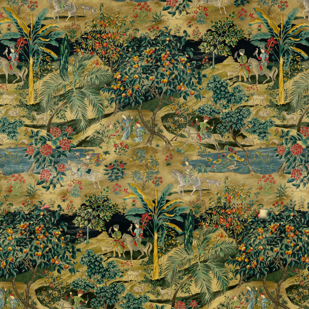 Ramayana Velvet fabric in emerald/sand color - pattern BP10832.2.0 - by G P &amp; J Baker in the Coromandel collection