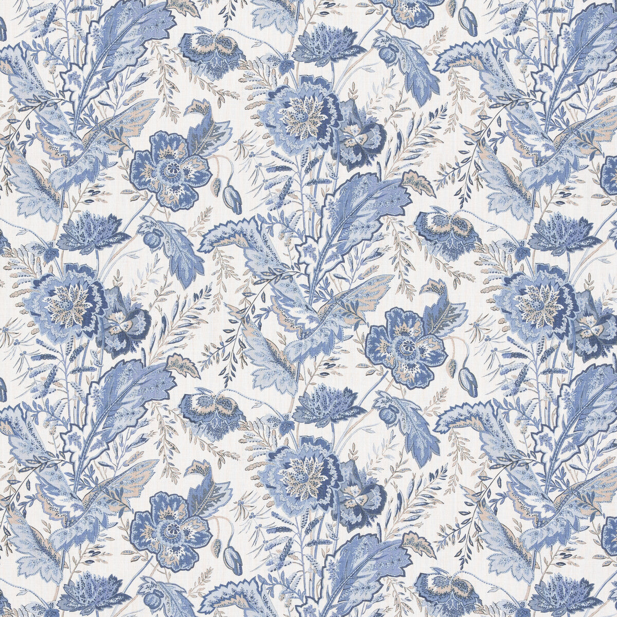 Indienne Flower fabric in blue color - pattern BP10938.1.0 - by G P &amp; J Baker in the Caspian collection
