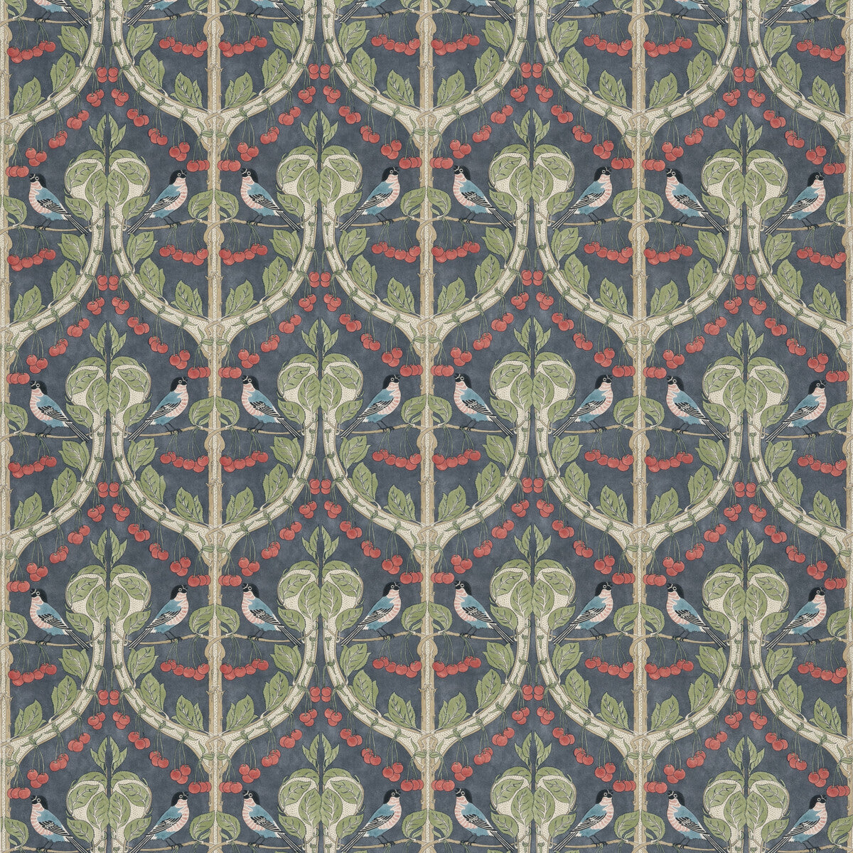 Birds &amp; Cherries Cotton fabric in indigo color - pattern BP10967.2.0 - by G P &amp; J Baker in the Original Brantwood Fabric collection