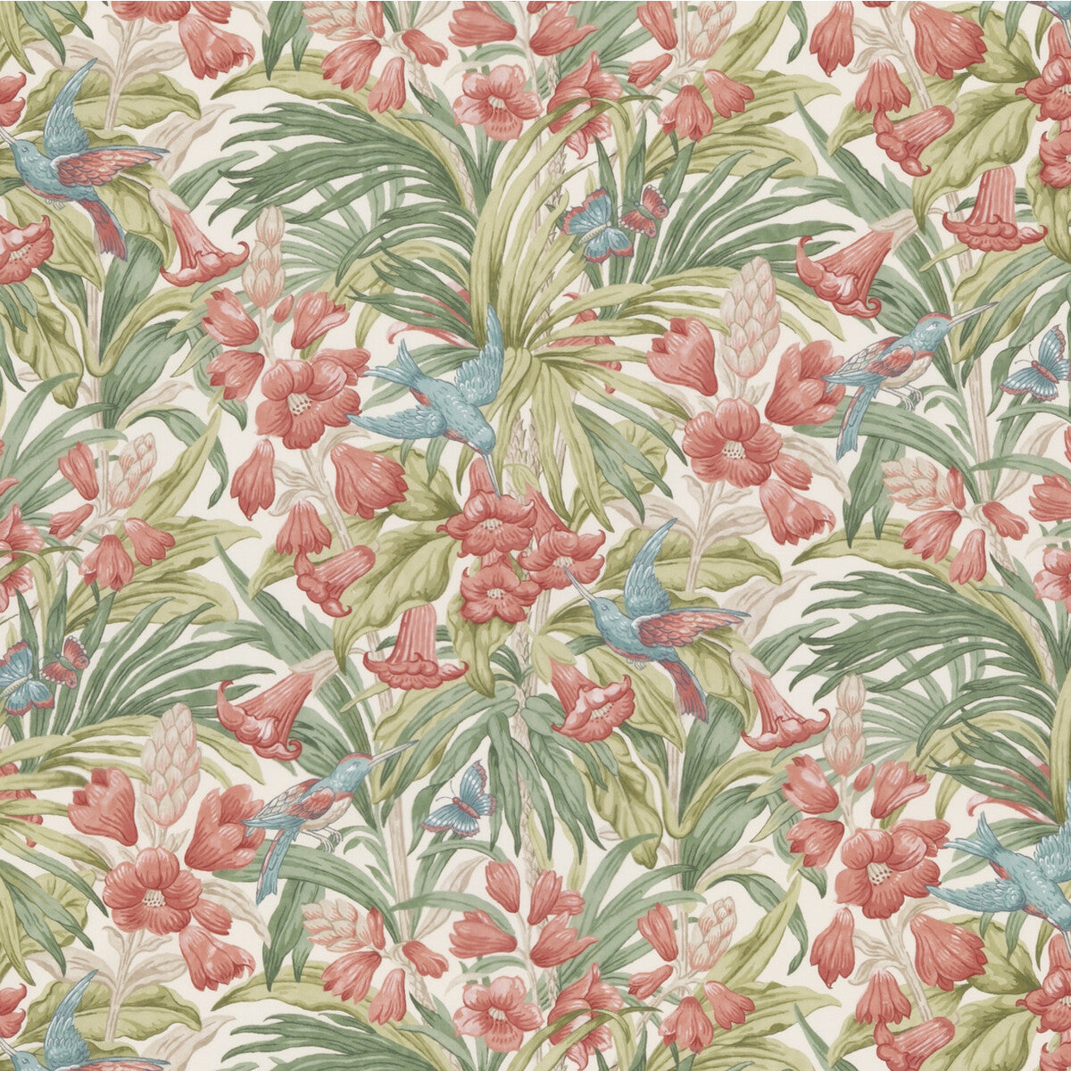 Trumpet Flowers Cotton fabric in red/green color - pattern BP10976.1.0 - by G P &amp; J Baker in the Original Brantwood Fabric collection
