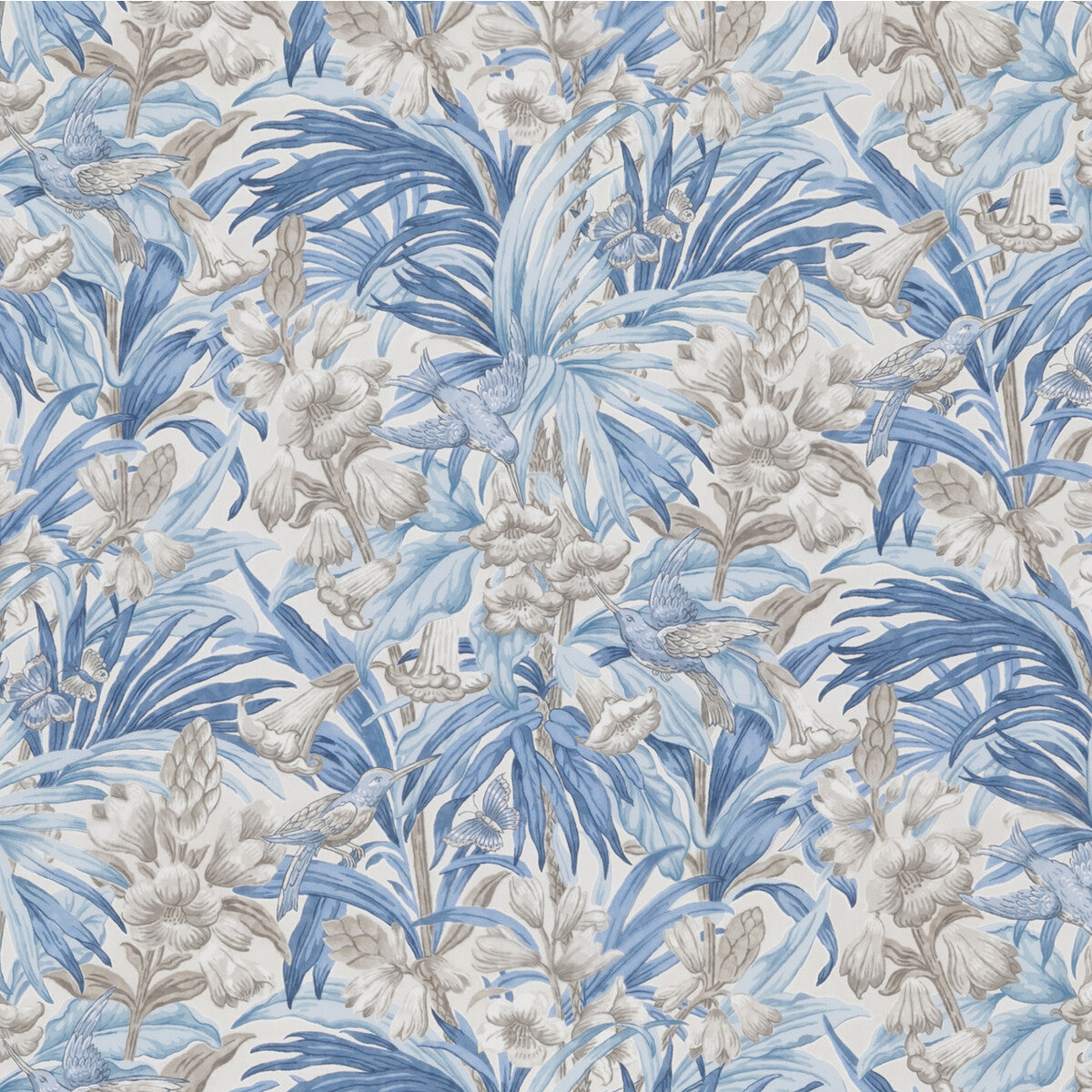 Trumpet Flowers Cotton fabric in blue color - pattern BP10976.2.0 - by G P &amp; J Baker in the Original Brantwood Fabric collection