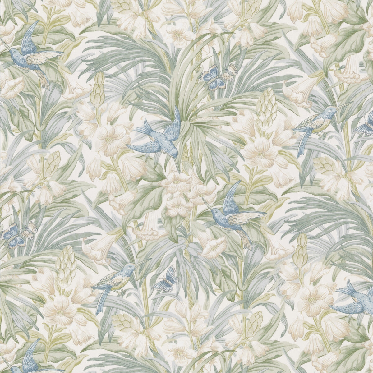Trumpet Flowers Cotton fabric in blue/green color - pattern BP10976.3.0 - by G P &amp; J Baker in the Original Brantwood Fabric collection