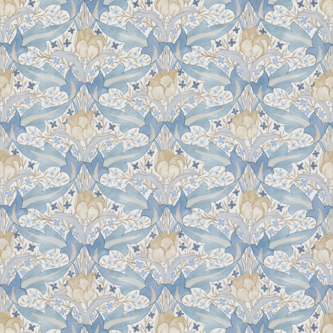 Tulip &amp; Jasmine Cotton fabric in blue color - pattern BP10977.2.0 - by G P &amp; J Baker in the Original Brantwood Fabric collection