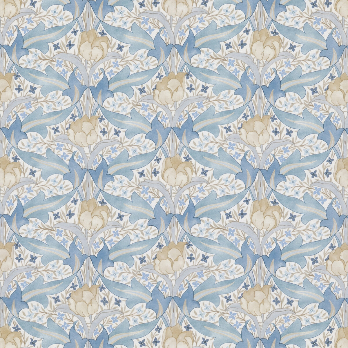 Tulip &amp; Jasmine Cotton fabric in blue color - pattern BP10977.2.0 - by G P &amp; J Baker in the Original Brantwood Fabric collection