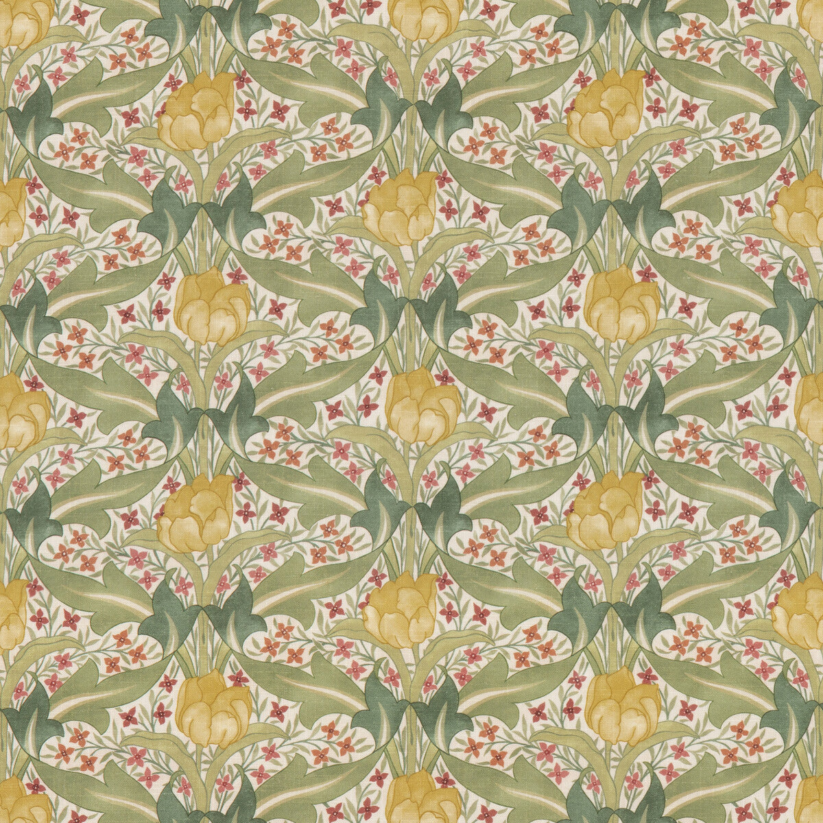 Tulip &amp; Jasmine fabric in red/green color - pattern BP10994.1.0 - by G P &amp; J Baker in the Original Brantwood Fabric collection