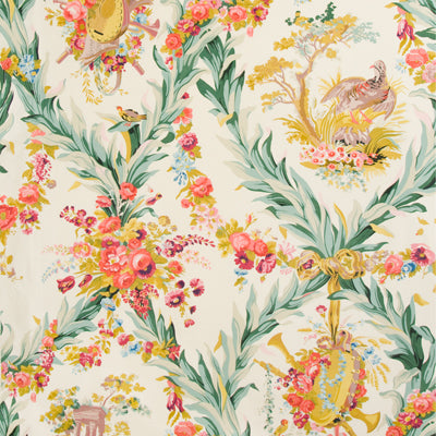 Fontainebleau Glazed Chintz fabric in red green and gold on cream color - pattern BR-70348.0.0 - by Brunschwig &amp; Fils