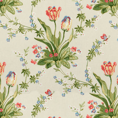 Reveillon Tulips Glazed Chintz fabric in rose on white color - pattern BR-71071.05.0 - by Brunschwig &amp; Fils