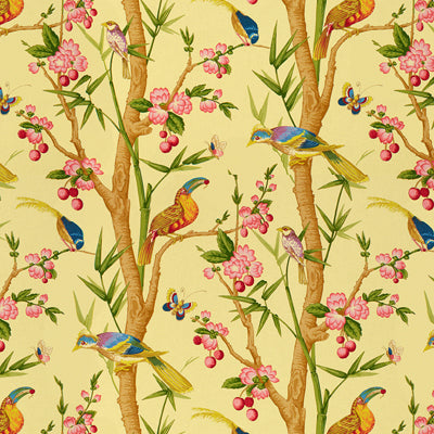 Toucans fabric in jaune color - pattern BR-71622.01.0 - by Brunschwig &amp; Fils