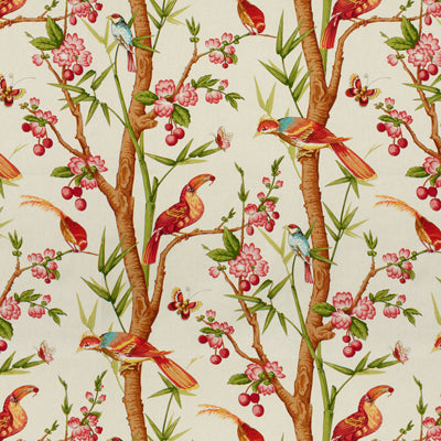 Toucans fabric in pink/orange color - pattern BR-71622.107.0 - by Brunschwig &amp; Fils