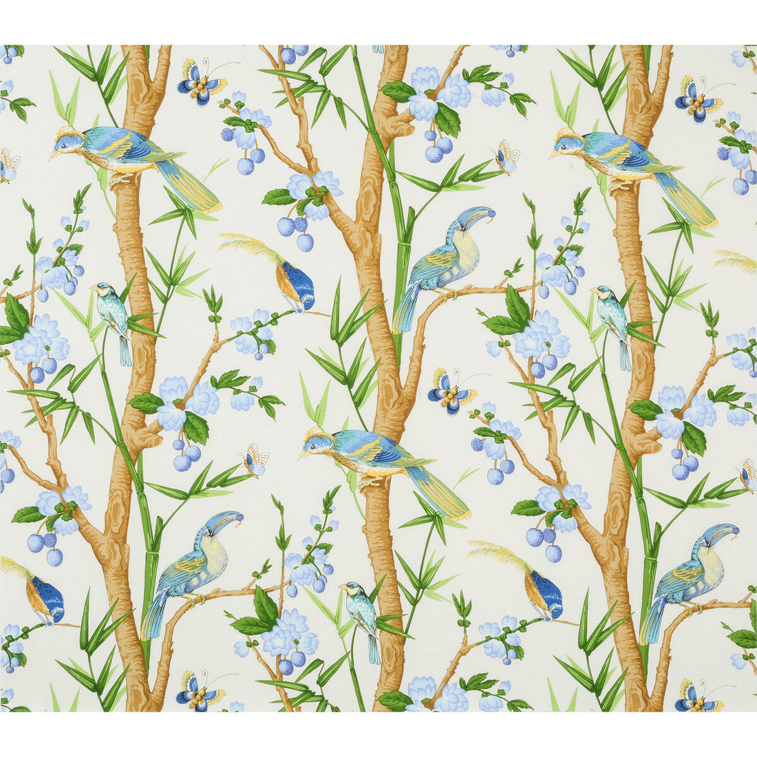 Toucans fabric in aqua/blue color - pattern BR-71622.140.0 - by Brunschwig &amp; Fils