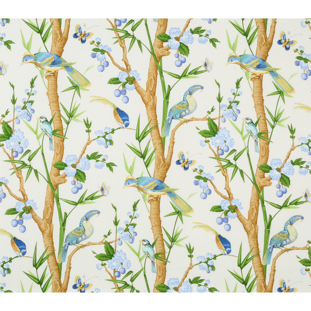 Toucans fabric in aqua/blue color - pattern BR-71622.140.0 - by Brunschwig &amp; Fils