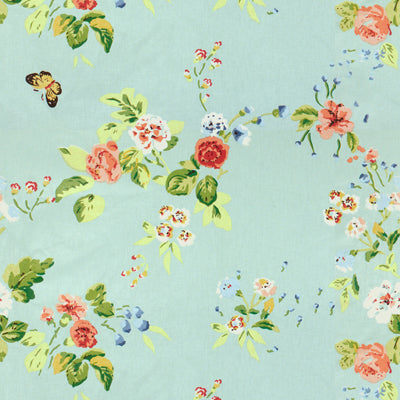 Chinese Flowers Glazed Chintz P fabric in ink on blue color - pattern BR-79197.222.0 - by Brunschwig &amp; Fils