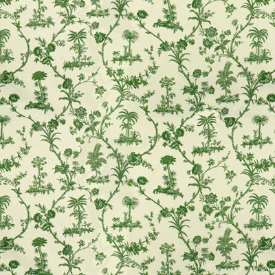 West Indies Toile Cotton Print fabric in green on white color - pattern BR-79250.435.0 - by Brunschwig &amp; Fils