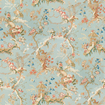 Chinese Landscape Cotton Print fabric in sky blue color - pattern BR-79397.207.0 - by Brunschwig &amp; Fils