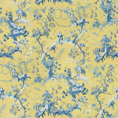 Chinese Landscape Cotton Print fabric in mimosa color - pattern BR-79397.313.0 - by Brunschwig &amp; Fils