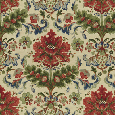 Windsor Damask Cotton &amp; Linen Print fabric in red on ecru color - pattern BR-79574.010.0 - by Brunschwig &amp; Fils